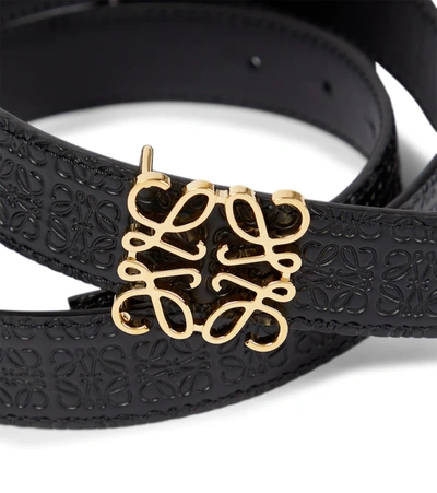 Shop Loewe Repeat Anagram Embossed Leather Belt In Black/gold