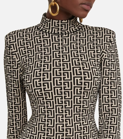 Shop Balmain Monogram Wool-blend Sweater In Ivoire/noire