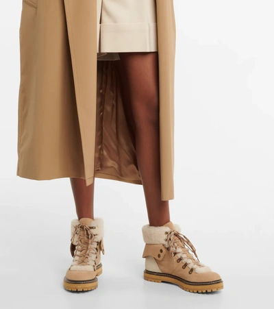Shop See By Chloé Eileen Shearling-lined Suede Hiking Boots In Beige