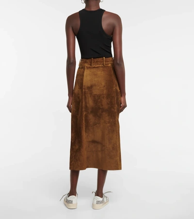 Shop Golden Goose Suede Midi Skirt In Tobacco Brown
