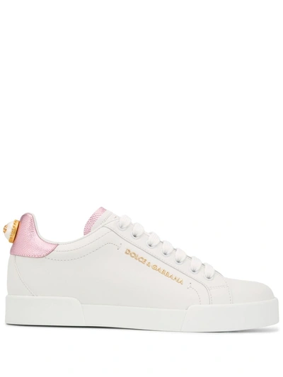 Shop Dolce & Gabbana Portofino Sneakers With Fake Pearls In White