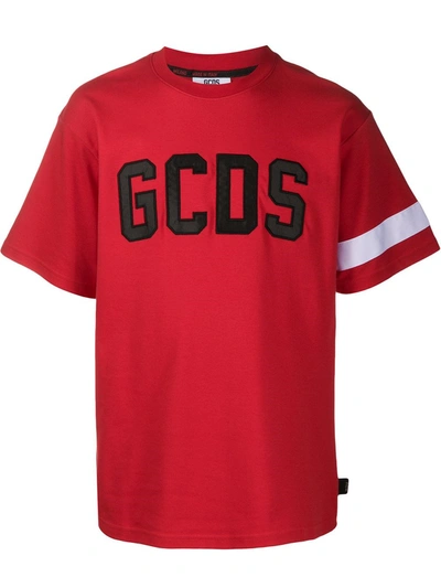 Shop Gcds Embroidered T-shirt With Crew Neck Logo In Red