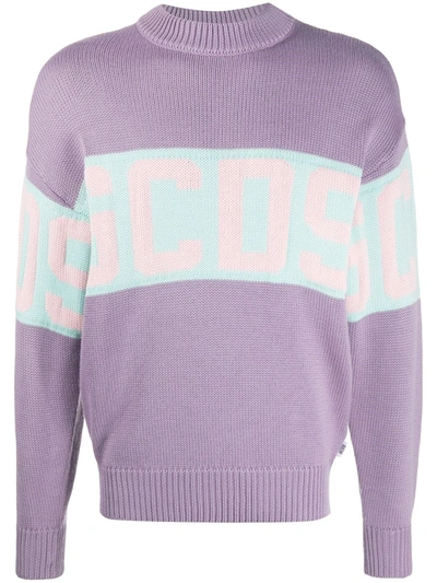 Shop Gcds Sweater With Inlaid Knit Logo In Pink & Purple