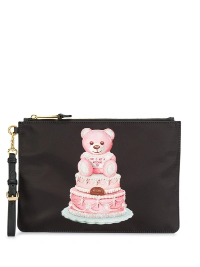 Shop Moschino Cake Teddy Bear Clutch Bag In Black