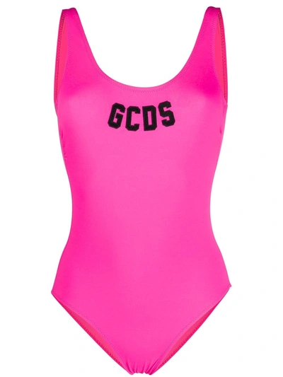 Shop Gcds Lifeguard One-piece Swimsuit With Logo In Pink & Purple