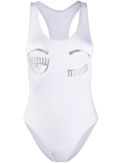 Shop Chiara Ferragni Swimsuit With Sequins In White