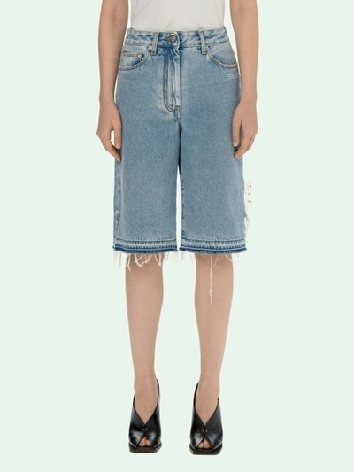 Shop Off-white Knee-length Denim Bermuda Shorts In Blue