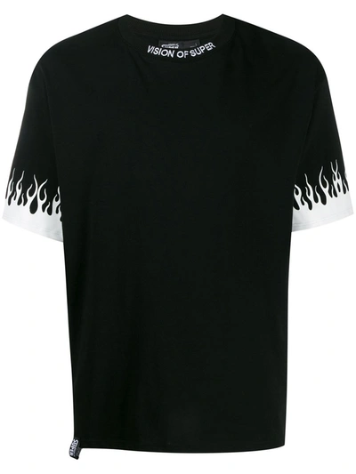 Shop Vision Of Super Flame Print T-shirt In Black