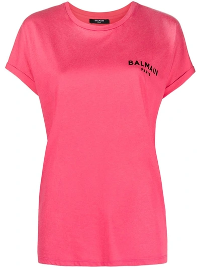 Shop Balmain T-shirt With Logo In Pink & Purple