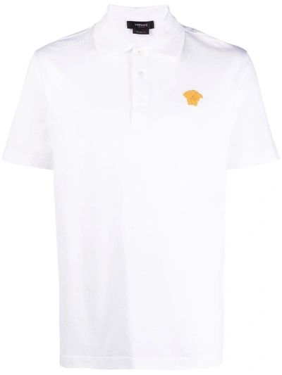 Shop Versace Medusa Polo Shirt With Embroidery In White