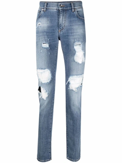 Shop Dolce & Gabbana Skinny Jeans With Logo In Blue