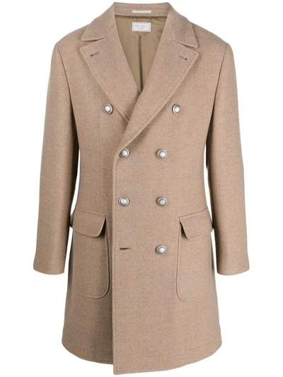 Shop Brunello Cucinelli Double-breasted Coat In Brown