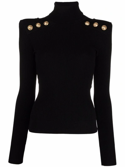 Shop Balmain Sweater With Button In Black