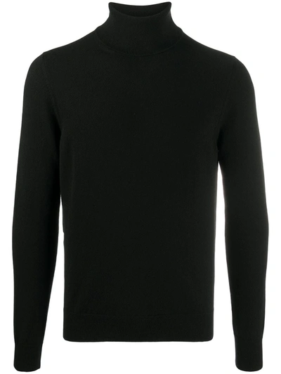Malo Ribbed Turtleneck Knit Sweater With High Collar In Black