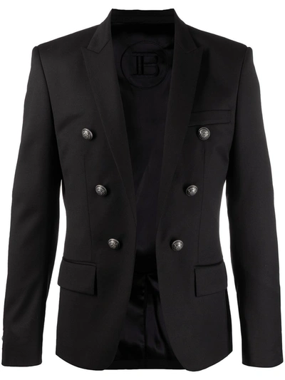 Shop Balmain Double-breasted Fitted Jacket In Black