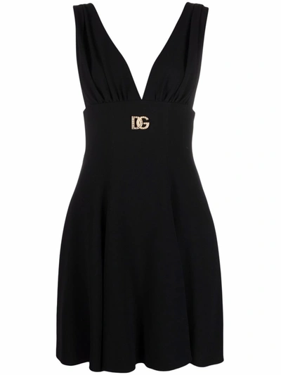 Shop Dolce & Gabbana Short Dress With Logo Plaque In Black