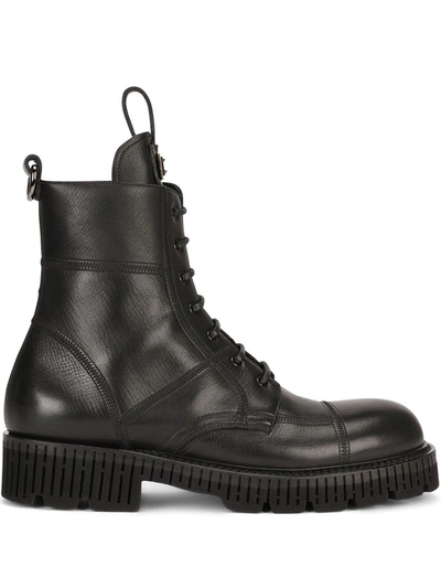 Shop Dolce & Gabbana Ankle Boots With Logo Plaque In Black