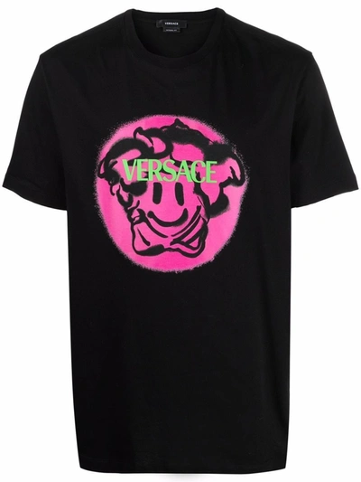 Medusa Smile Printed Cotton T-shirt In Black