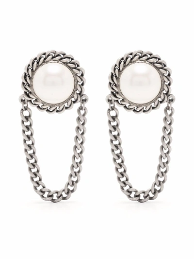 Shop Alessandra Rich Earrings With Chains And Beads In Metallic