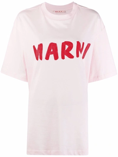 Shop Marni T-shirt With Print In Pink & Purple