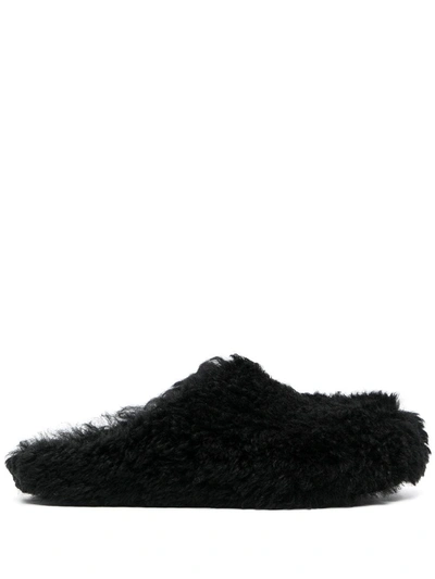 Marni Sabot Fussbett In Vitello A Pelo Lungo Nero In Black