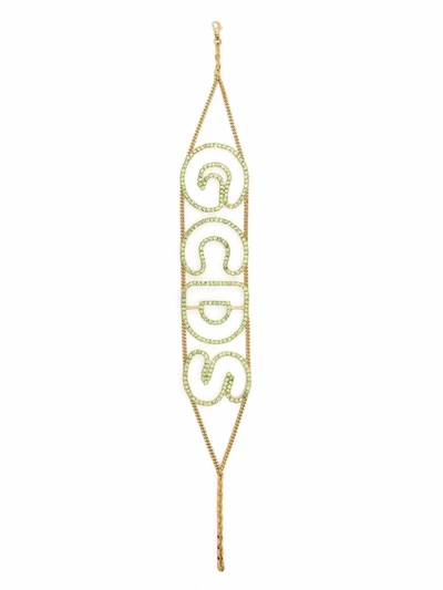 Shop Gcds Crystal-embellished Logo Necklace In Green