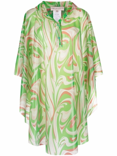 Shop Emilio Pucci Raincoat With Vortices Print In Green