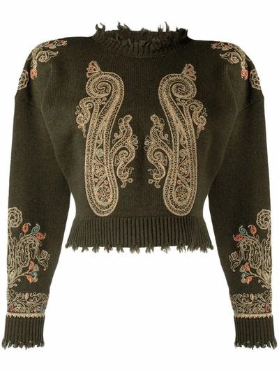 Shop Etro Sweater With Maglie Embroidery In Green