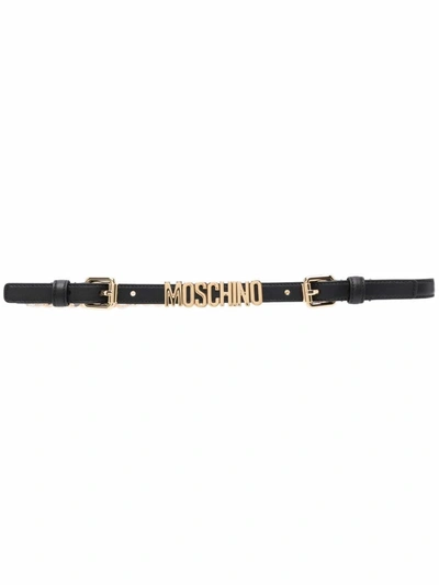 Shop Moschino Belt With Logo Plaque In Black