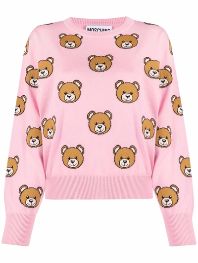 Shop Moschino Teddy Bear Sweater With Embroidery In Pink & Purple