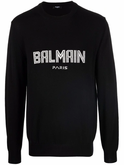 Shop Balmain Logo Sweater In Black