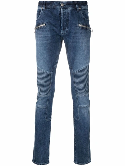 Shop Balmain Skinny Jeans With Inserts In Blue