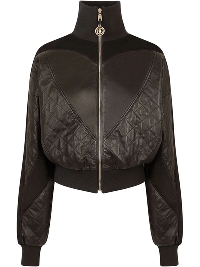 Shop Dolce & Gabbana High Neck Bomber Jacket In Black