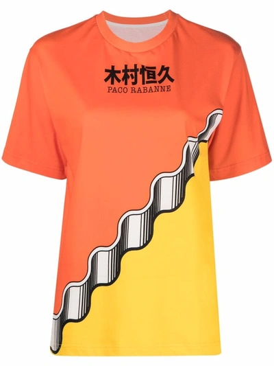 Shop Paco Rabanne T-shirt With Color-block Design In Yellow & Orange
