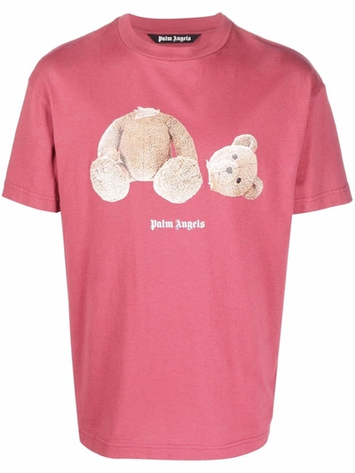 Shop Palm Angels Teddy Bear T-shirt With Print In Pink & Purple