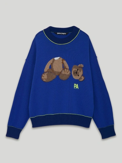 Shop Palm Angels Teddy Bear Sweater In Blue