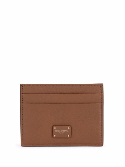 Shop Dolce & Gabbana Card Holder With Application In Brown