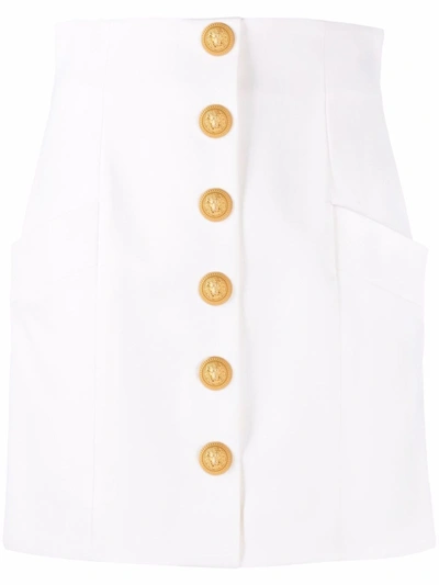 Shop Balmain High Waisted Skirt In White