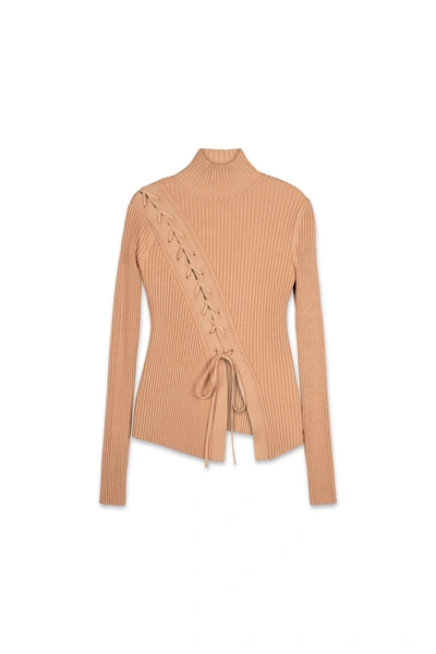 Shop Pre-spring 2022 Ready-to-wear Brooke Lace Up Top In Caramel