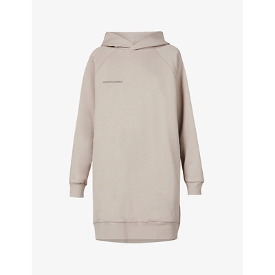 Pangaia Text-print Organic-cotton Hooded Midi Dress In Stone | ModeSens