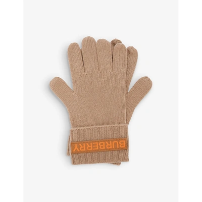 Shop Burberry Logo-badge Cashmere Gloves In Archive Beige