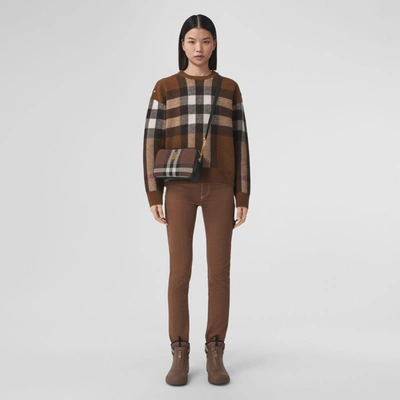 Shop Burberry Check Wool Cashmere Sweater In Dark Birch Brown