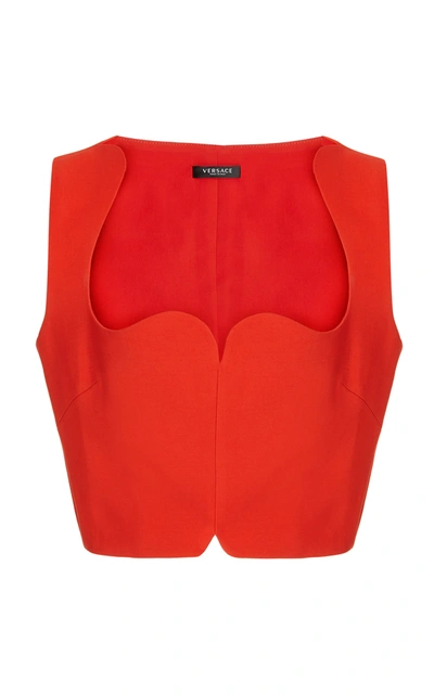 Shop Versace Stretch-crepe Crop Top In Orange