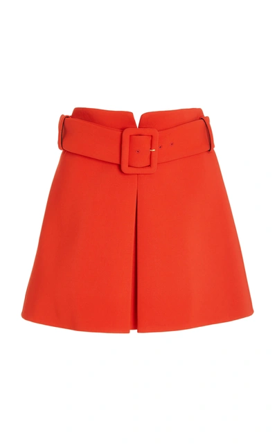 Shop Versace Women's Belted Pleated Crepe Mini Skirt In Orange