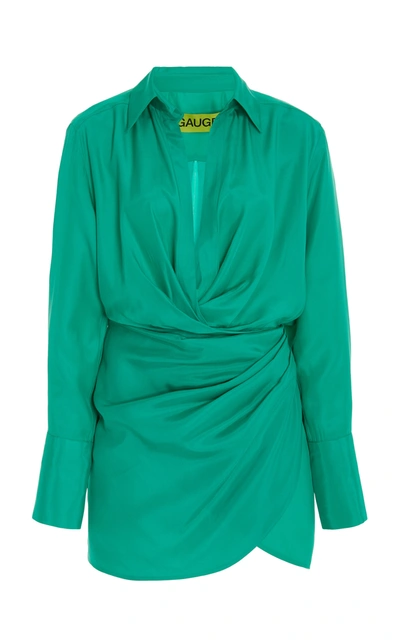 Shop Gauge81 Women's Naha Draped Silk Mini Shirt Dress In Green