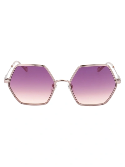 Shop Liu •jo Liu Jo Octagonal Logo Engraved Sunglasses In Pink