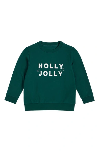 Shop Petit Lem Holly Jolly Appliqué Organic Cotton Sweatshirt In Green