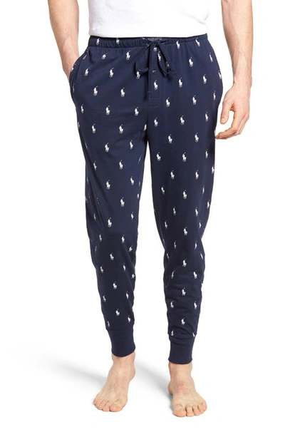 Polo Ralph Lauren Pony Print Pajama Jogger Pants In Cruise Navy/ White