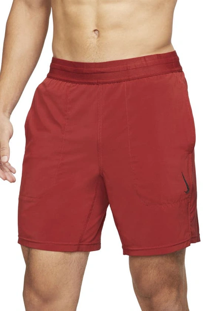 Shop Nike Dri-fit Flex Pocket Yoga Shorts In Dark Cayenne