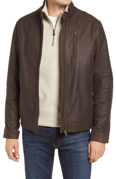 Shop Rodd & Gunn Westhaven Distressed Leather Bomber Jacket In Chocolate